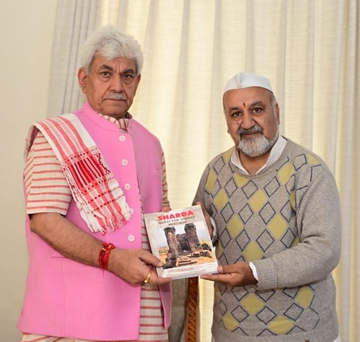 Lt Governor Sh Manoj Sinha meeting Sh Ravinder Pandita Head Founder of Save Sharda Committee